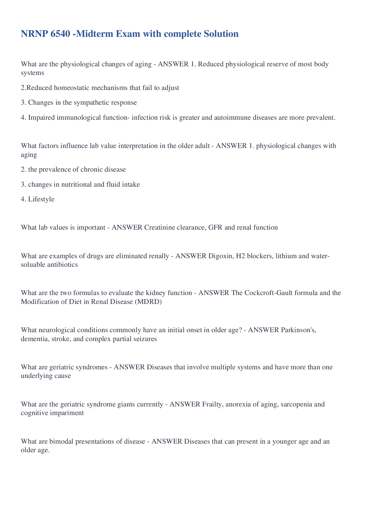 Preview image of NRNP 6540 -Midterm Exam with complete Solution document